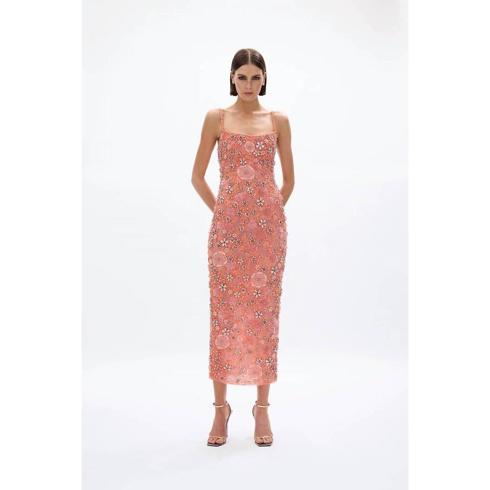 NEW RACHEL GILBERT francesca flower gown in peach